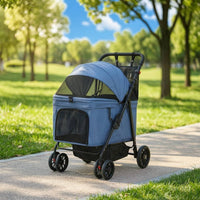 Spacious Pet Stroller with Mesh Panels Secure Dog Cart with Adjustable Handle Portable Wheeled Pet Carrier Foldable for Dogs