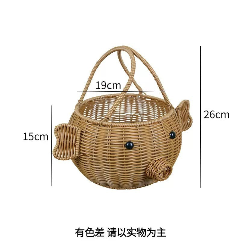 编织篮酒店民宿居家编织篮藤编动物提篮筐收民宿装饰编织收纳筐