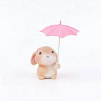 Rabbit with Umbrella Miniature Animal Statue Outdoor for Micro-Landscape