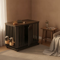 Dog Crate with Wheels Multipurpose Dog Crate with Pull-out Tray Decorative Wooden Kennel for Small Dogs