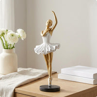 Ballet Performer Figurine White Tutu-Style Ballerina Statue Black Base for Shelf