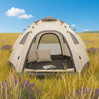 Hexagonal Dome Tent Khaki Beige Automatic Camping Tent Good Ventilation
