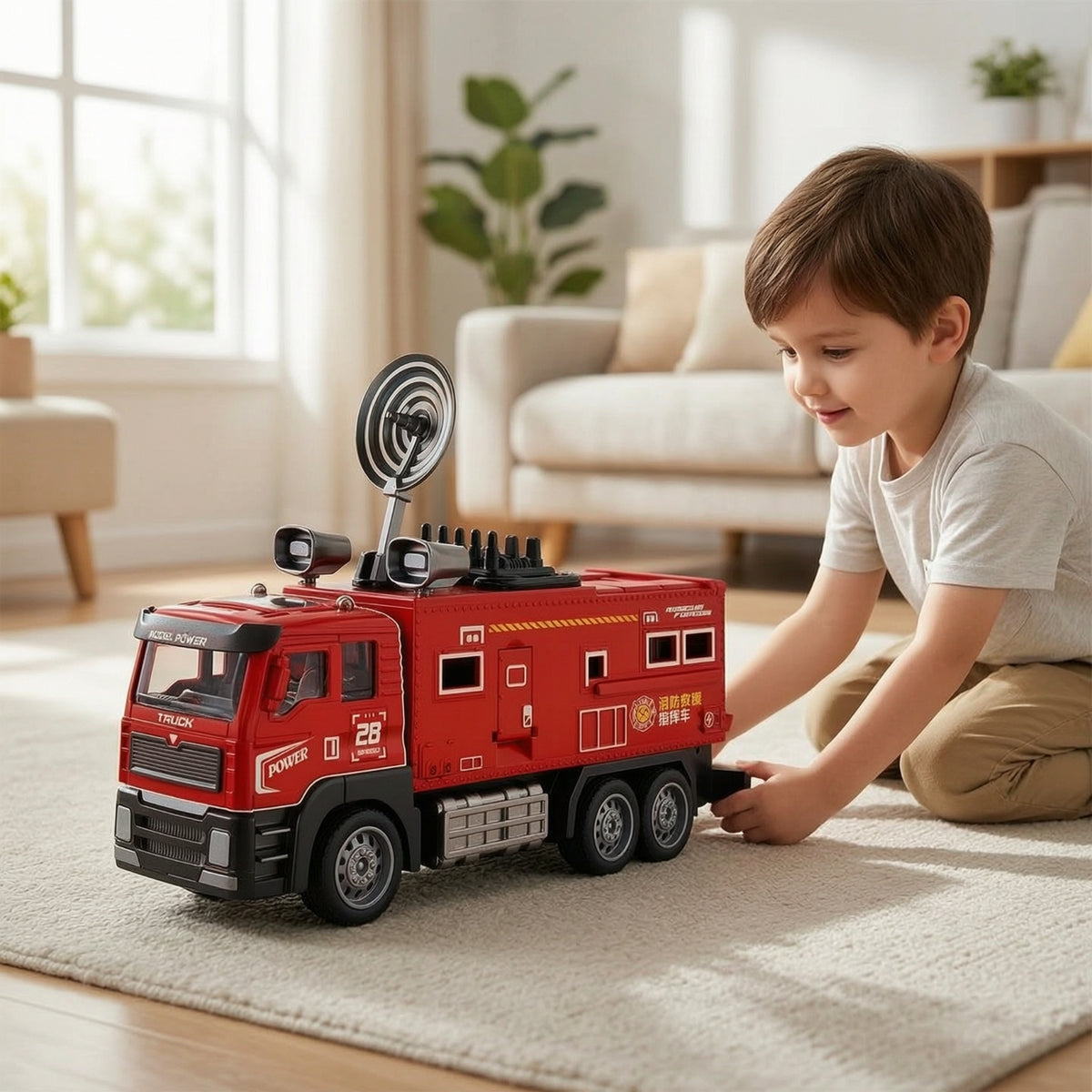Fire Truck Toy Push-Along Fire Truck Diecast Emergency Vehicle for Young Children, Collectors, Playroom, Sandbox