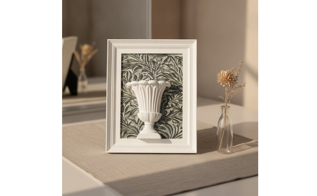 Resin Decorative Frame Freestanding Frame with Flower-Pot Motif Classical Urn Relief Plaque for Entryway Console, Bookshelf, Side Table