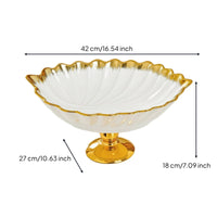 Ceramic Bowl with Pedestal Oval Fruit Bowl Gold-Rimmed for Sideboard