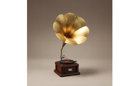 Phonograph Ornament with Golden trumpets Decorative Gramophone with Speaker Classic Player for Photo Props, Office Desk