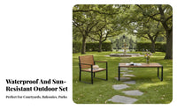 4-Person Slatted Table and Chair Combo Easy to Clean Patio Dining Set Umbrella Hole Included Stackable Chairs for Adults, Garden