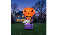 Outdoor Jack-O'-Lantern Balloon with Basket Lighted Pumpkin Inflatable with Ghost Illuminated Inflatable Hot Air Balloon Inflate for Homeowners, Party Hosts, Yard, Garden