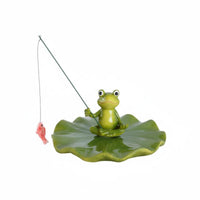 Buoyant Fishing Frog Statue Decor Frog on Lily Figurine for Pond