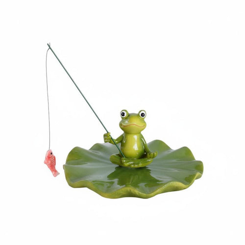Buoyant Fishing Frog Statue Decor Frog on Lily Figurine for Pond