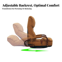 Foldable Design Swivel Recliner Floor Chair with Armrests Japanese Design Adjustable Swivel Armchair Padded Cushion Lounge Seat Thick Padding for Students, Readers, Tatami Room, Bedroom, Home Office, Reading Nook