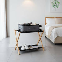 Double Layer Luggage Rack Solid Wood Folding Luggage Rack for Bedroom
