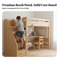 Loft Bed with Desk and Wardrobe Space Saving Wooden Loft Bed with Wardrobe Solid Wood Frame for Teenagers, Students, Small Apartments, Dorm Room, Home