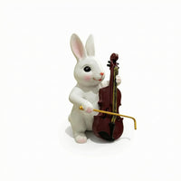 Rabbit Violin Figurine Smooth Finish Bunny Sculpture Decorative for Home Display