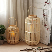 Handwoven Bamboo Floor Lantern Candle Holder for Garden and Decor