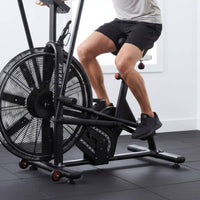 Adjustable Seat Air Resistance Bike Stable Base Upright Air-Resistance Bike Console Display Fitness Equipment Transport Wheels for Home Gym