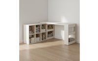 Extendable Computer Desk with Shelves Multifunctional L-Shaped Corner Desk Space-Saving Study Table for Students, Bedroom, Small Areas