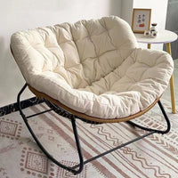 Double Rattan Rocking Chair with Fabric Cover, Steel Frame, Modern Style