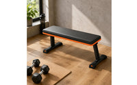Folding Workout Bench Orange Trim Foldable Flat Bench Black Metal Frame