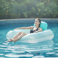 Long-Lasting Pool Buoyant Lounger with Adjustable Backrest Soft Floating Chair with Backrest Sturdy Pool Lounger with Cup Holder Breathable for Adults