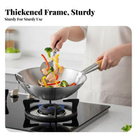 Food Grade Round-Bottom Wok Uncoated Stir-Fry Pan sturdy Duty Cookware No Synthetic Coatings for Home Cooks, Cooking aficionados, outdoor enthusiasts, Gas Stovetops, Commercial Kitchen, BBQ, Camping