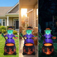 Built-in LEDs Halloween Inflatable Witch and Pot Spooky Witch and Pot Inflatable Giant Yard Decoration Scary for Garden