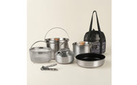 Portable Camping Cookware with Mesh Carry Bag Sturdy Backpacking Cookware Compact Camping Cooking Set Easy to Clean for Families
