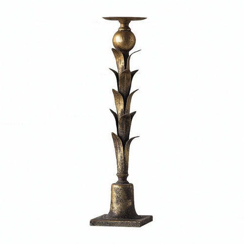 Pillar Candle Holder Antique-Style Candle Holder with Leaf Design for Sideboard