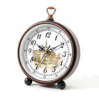 Vintage Analog Clock White Dial Desktop Alarm Clock Carry Handle