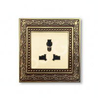Vintage Switch Socket Panel Ornate Decorator Light Switch with Wall Plate Embossed Fitting Brass-Colored for Interior Designers, Homeowners, Living Room, Bedroom, Hotel, Renovation