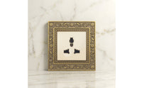 Ornate Universal Socket with Floral Border Gold-Toned Retro Wall Outlet Embossed Hardware Zinc Alloy for Interior Designers, Homeowners, Home Renovation, Villas, Hotels