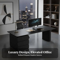 Black Minimalist Desk Sintered Stone Top premium Workstation Italian aesthetic Office Furniture for Remote Workers, Small Apartment, Study Room, Bedroom