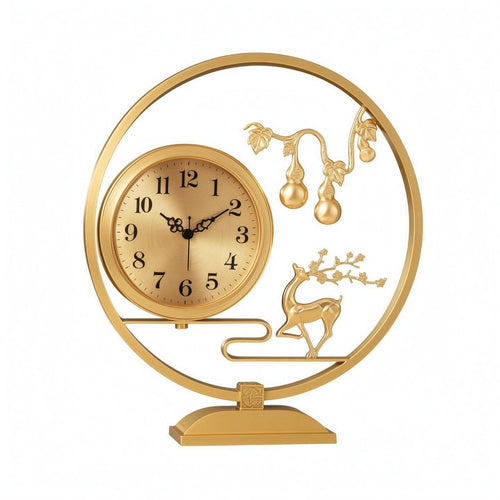 Brass Tabletop Clock Arabic Numerals Decorative Brass Clock Rectangular Base