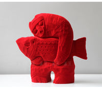 Modern Minimalist Flocked Fish Figurine for Tabletop Decor