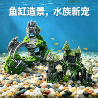 鱼缸造景青苔三洞桥城堡树脂摆件水族用品复古鱼虾躲避屋植绒摆饰