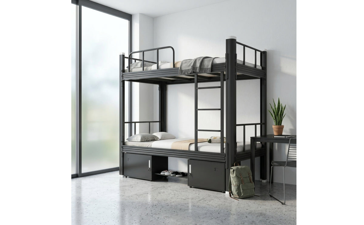 Bunk Bed with Storage Cabinet Space-Saving Bunk Bed with Mattress Double-Layer Furniture for Students, Roommates, Dorm Rooms, Shared Apartments