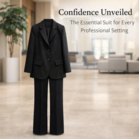 Women's Trouser Suits 2 Piece Elegant Set for Office and Interview, Long Sleeve Jacket with Elastic Waist Trousers for Work