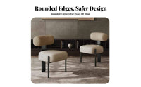 French Cream design Curved posterior Boucle Chair Light Luxury Seating Furniture Soft Sherpa Upholstery Modern Minimalist Design for Interior Decorators, Homeowners, Restaurant Owners, Dining Room, Kitchen, Bedroom, Home Office