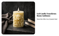 Spooky Skull Candle | Warm Eerie Glow, LED Candle with artificial wick, for spooky venues