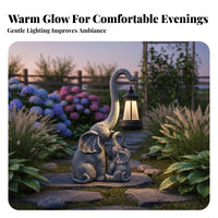 Mother and Calf Animal Outdoor Light Waterproof Solar Elephant Statue Weather Resistant Outdoor Decoration for Gardeners, Patio, Yard, Pathway