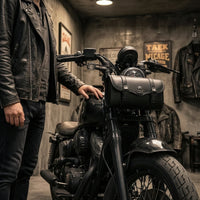 Biker-Style Motorcycle Hanging Bag Riveted Motorcycle Bag with Skull Emblem Structured Saddlebag Long-Lasting for Bikers