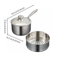 Small Milk Pan Coating Baby Meals Cooking Pot Dishwasher Stainless Steel Saucepan with Steamer for Students, Dorm Room