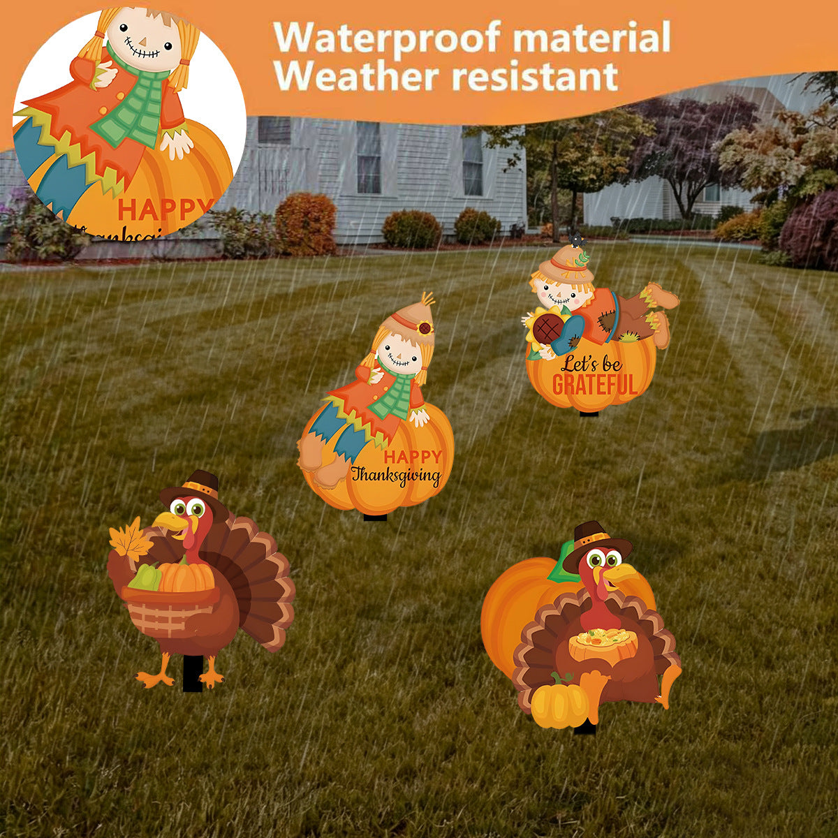 Thanksgiving Turkey Pumpkin Stack Abstract Lawn Decoration Outdoor Garden Metal Stake
