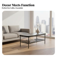 2-Tier Glass Top Table Modern Design 2-Tier Fluted Glass Table Minimalist Living Space Design Room Furniture for Homeowners, Adults, Lounge Area