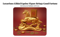 Chinese Astrological Horse Ornament Sand Gold Finish Chinese Astrological Horse Sculpture Metal Handmade Decor Decoration for Desktop, Office