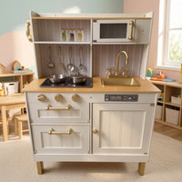 Wooden Play Kitchen Compact Pretend Play Kitchen Small for Kids, Young Children, Playroom, Nursery