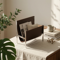 Magazine Rack with Leather Strap Lowperiodical Rack with Metal Frame Small Footprint for Bedroom