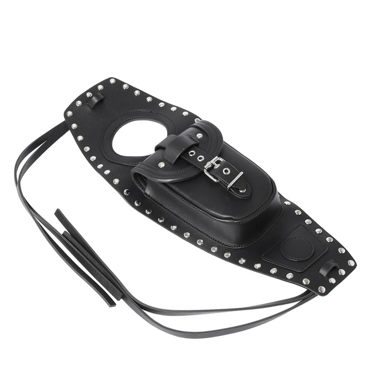 Streamlined Motorcycle Fuel Tank Bag Studded Fuel Tank Bag with Buckle Strap-on Quick-Access for Cruiser Riders