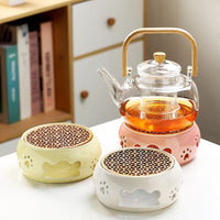 Glass Flower Tea Pot Warmer with Candle Base