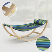 Rocking Hammock with Stand Striped Wooden Hammock Swing Curved Rocking Swing Chair for Kids, Young Children, Playroom, Balcony, Nursery